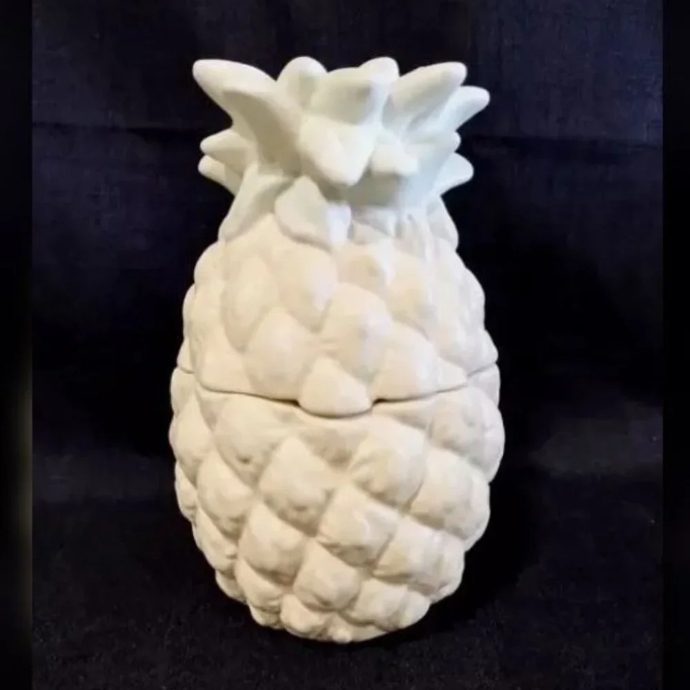 Vintage Ceramic Hand Made Pastel Yellow Pineapple Lidded Canister Cookie Jar